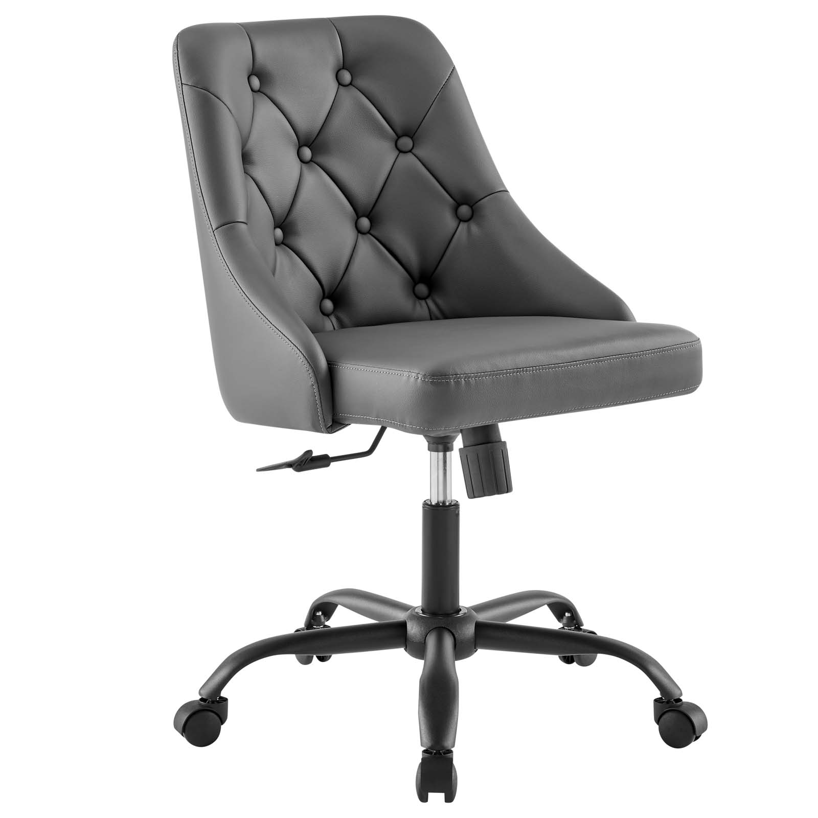 Distinct Tufted Swivel Vegan Leather Office Chair Black Gray