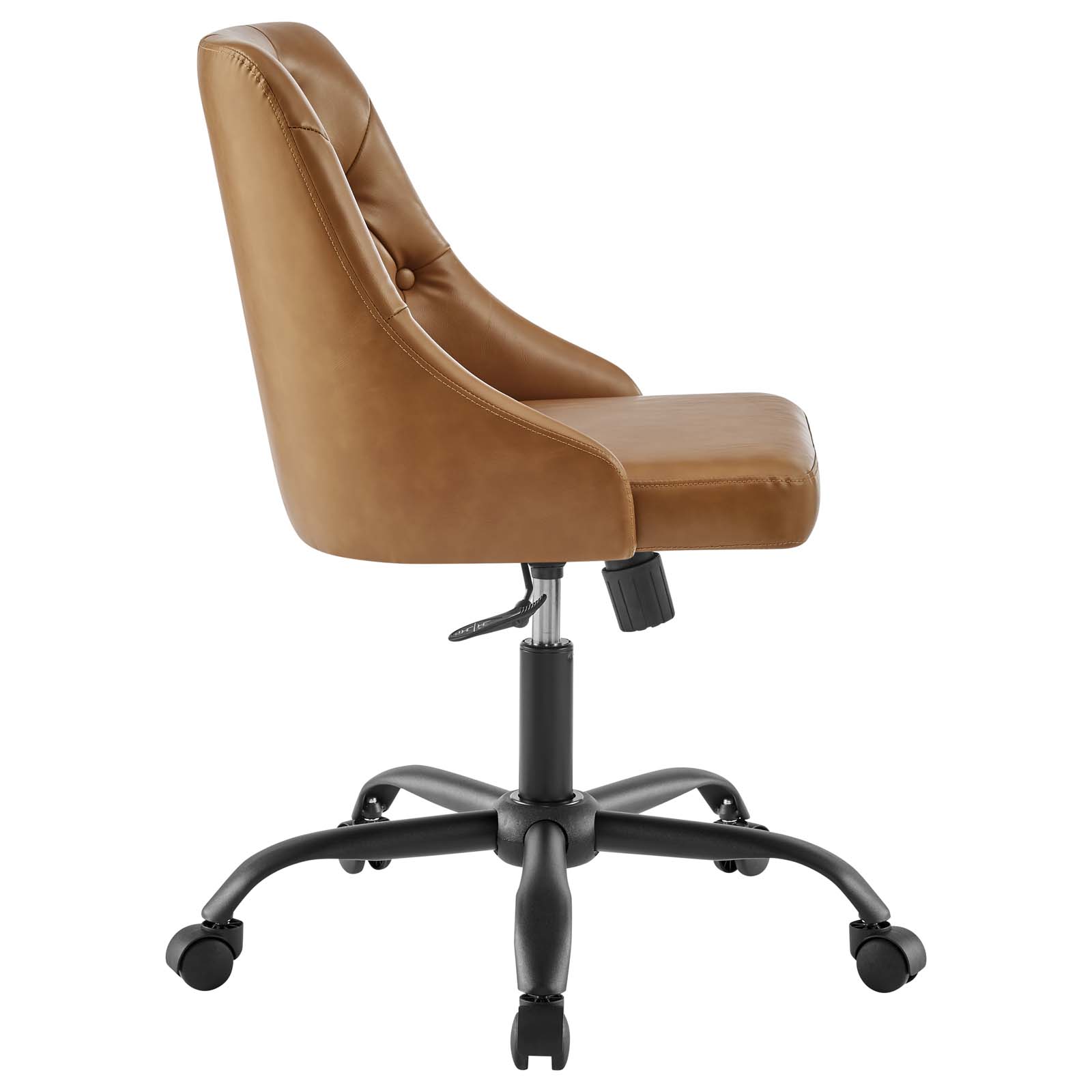Distinct Tufted Swivel Vegan Leather Office Chair Black Tan