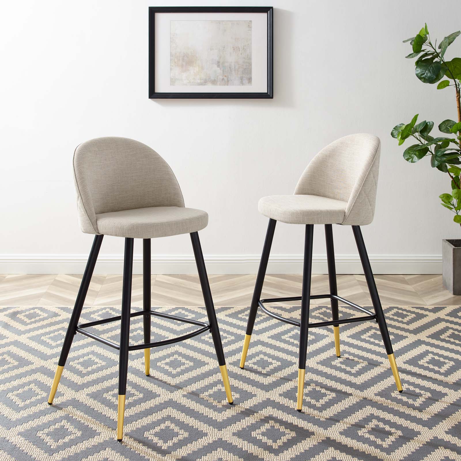 Cordial Fabric Bar Stools - Set of 2 Beige | Polyester by Modway