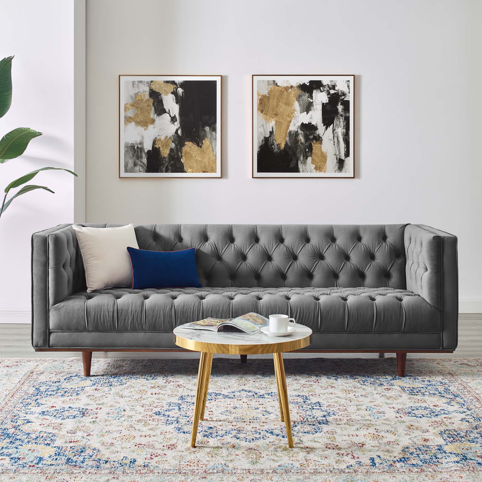 Velvet Sofa Gray By Modway