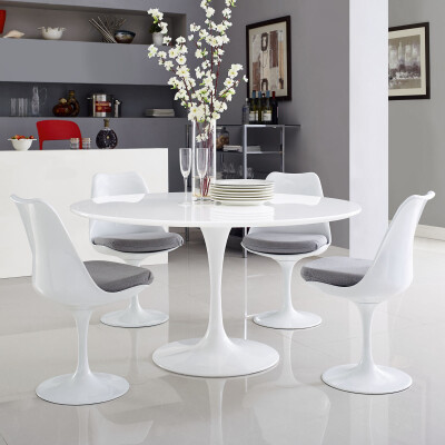 EEI-1119-WHI Lippa 54" Round Wood Top Dining Table White