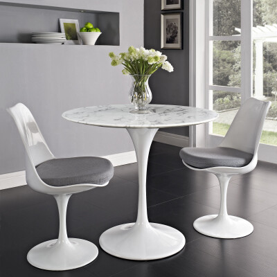 EEI-1129-WHI Lippa 36" Round Artificial Marble Dining Table White