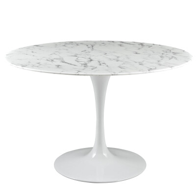 EEI-1131-WHI Lippa 47" Round Artificial Marble Dining Table White