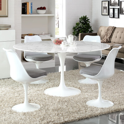 EEI-1133-WHI Lippa 60" Round Artificial Marble Dining Table White