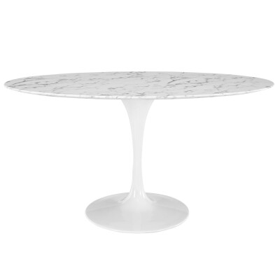 EEI-1135-WHI Lippa 60" Oval Artificial Marble Dining Table White