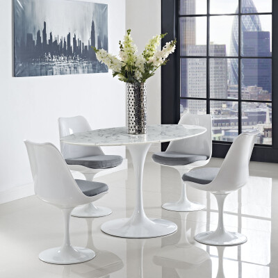 EEI-1135-WHI Lippa 60" Oval Artificial Marble Dining Table White