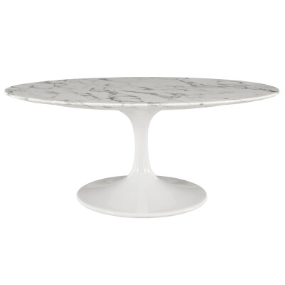 EEI-1140-WHI Lippa 42" Oval-Shaped Artificial Marble Coffee Table White
