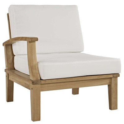 EEI-1148-NAT-WHI-SET Marina Outdoor Patio Teak Left-Facing Sofa Arm Chair