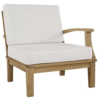 EEI-1149-NAT-WHI-SET Marina Outdoor Patio Teak Right-Facing Sofa Arm Chair