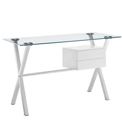 EEI-1181-WHI Stasis Glass Top Office Desk White