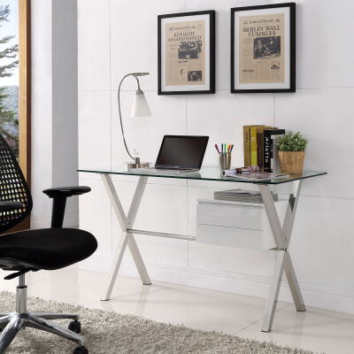 EEI-1181-WHI Stasis Glass Top Office Desk White
