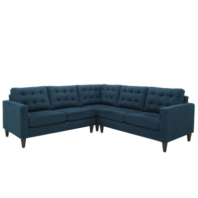 EEI-1417-AZU Empress 3 Piece Upholstered Fabric Sectional Sofa Set Azure