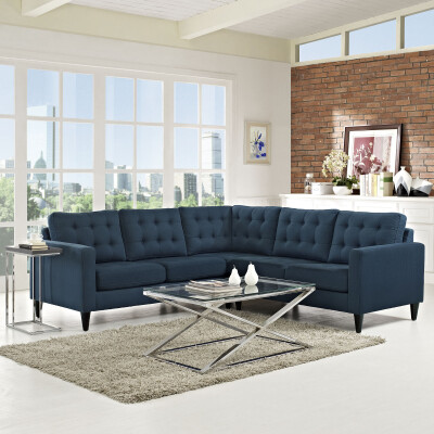 EEI-1417-AZU Empress 3 Piece Upholstered Fabric Sectional Sofa Set Azure