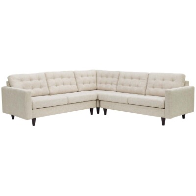 EEI-1417-BEI Empress 3 Piece Upholstered Fabric Sectional Sofa Set Beige
