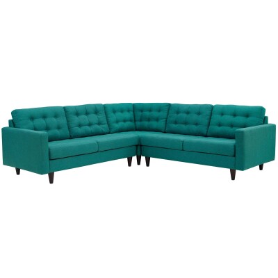 EEI-1417-TEA Empress 3 Piece Upholstered Fabric Sectional Sofa Set Teal