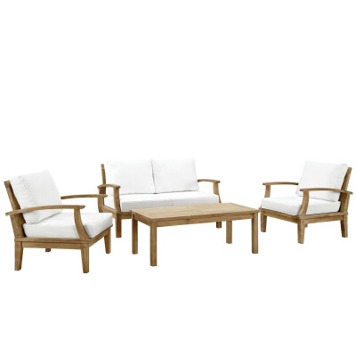 EEI-1469-NAT-WHI-SET Marina 4 Piece Outdoor Patio Teak Set Natural White Arm Chairs
