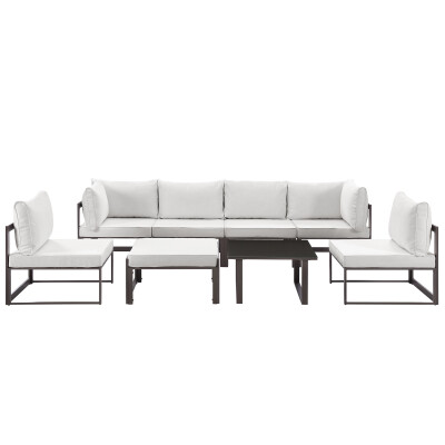 EEI-1728-BRN-WHI-SET Fortuna 8 Piece Outdoor Patio Sectional Sofa Set