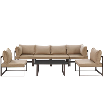 EEI-1729-BRN-MOC-SET Fortuna 7 Piece Outdoor Patio Sectional Sofa Set