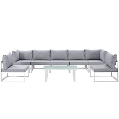 EEI-1730-WHI-GRY-SET Fortuna 8 Piece Outdoor Patio Sectional Sofa Set
