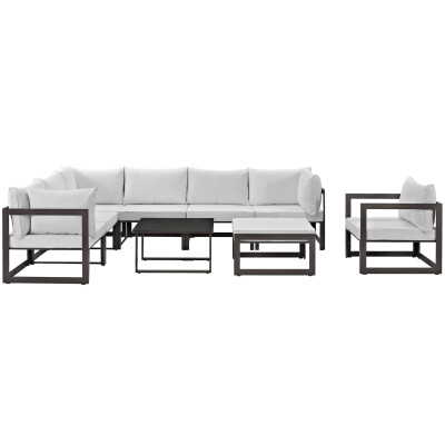 EEI-1734-BRN-WHI-SET Fortuna 9 Piece Outdoor Patio Sectional Sofa Set
