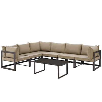 EEI-1737-BRN-MOC-SET Fortuna 7 Piece Outdoor Patio Sectional Sofa Set