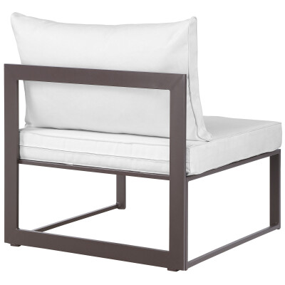 A white outdoor lounge chair with a metal frame.