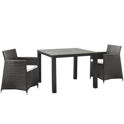 EEI-1742-BRN-WHI-SET Junction 3 Piece Outdoor Patio Wicker Dining Set Arm Chairs