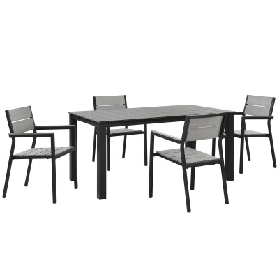 EEI-1747-BRN-GRY-SET Maine 5 Piece Outdoor Patio Dining Set Brown Gray Arm Chairs