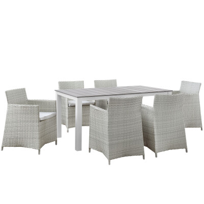 EEI-1748-GRY-WHI-SET Junction 7 Piece Outdoor Patio Dining Set