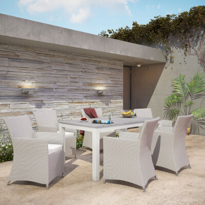 EEI-1748-GRY-WHI-SET Junction 7 Piece Outdoor Patio Dining Set
