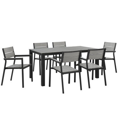 EEI-1749-BRN-GRY-SET Maine 7 Piece Outdoor Patio Dining Set Brown Gray Arm Chairs