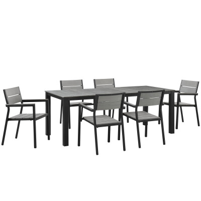 EEI-1751-BRN-GRY-SET Maine 7 Piece Outdoor Patio Dining Set Brown Gray Arm Chairs
