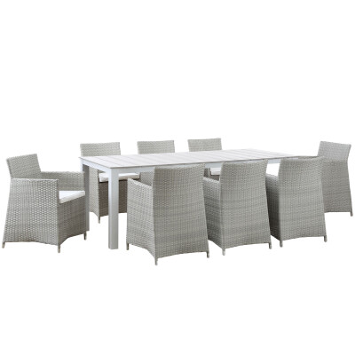 EEI-1752-GRY-WHI-SET Junction 9 Piece Outdoor Patio Dining Set Gray White