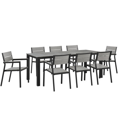 EEI-1753-BRN-GRY-SET Maine 9 Piece Outdoor Patio Dining Set Arm Chairs