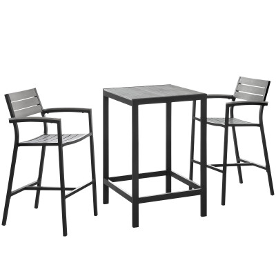 EEI-1754-BRN-GRY-SET Maine 3 Piece Outdoor Patio Dining Set Brown Gray Arm Chairs