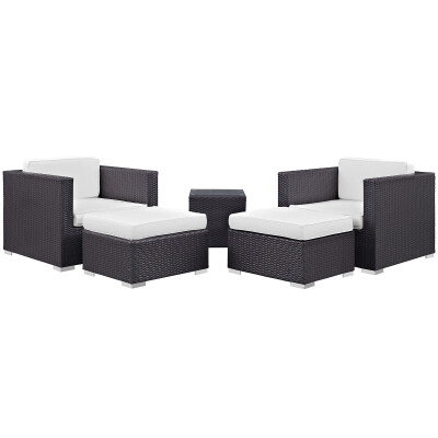 EEI-1809-EXP-WHI-SET Convene 5 Piece Outdoor Patio Sectional Set Arm Chairs