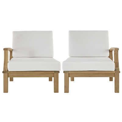 EEI-1822-NAT-WHI-SET Marina 2 Piece Outdoor Patio Teak Set White Arm Chairs