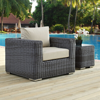 EEI-1864-GRY-BEI Summon Outdoor Patio Fabric Sunbrella® Armchair