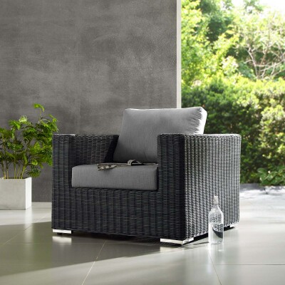 EEI-1864-GRY-GRY Summon Outdoor Patio Fabric Sunbrella® Armchair
