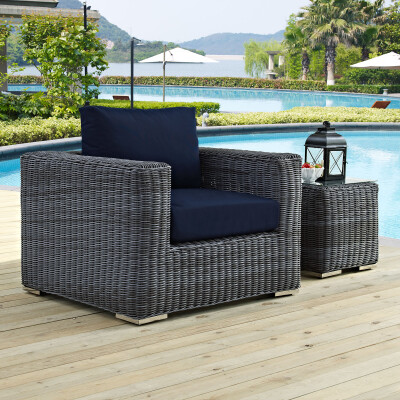 EEI-1864-GRY-NAV Summon Outdoor Patio Fabric Sunbrella® Armchair