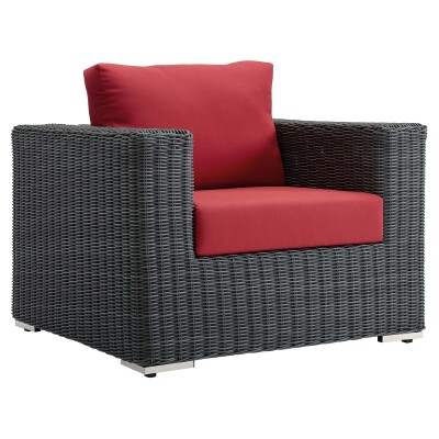 EEI-1864-GRY-RED Summon Outdoor Patio Fabric Sunbrella® Armchair