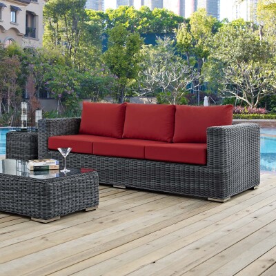 EEI-1874-GRY-RED Summon Outdoor Patio Sunbrella® Sofa