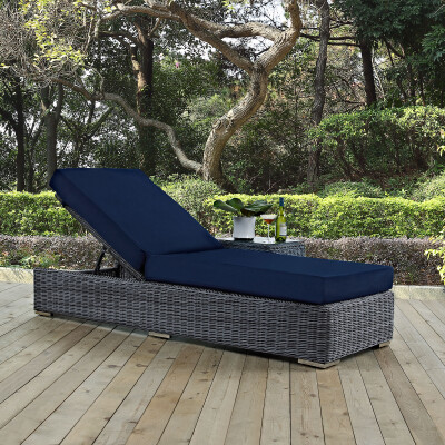 EEI-1876-GRY-NAV Summon Outdoor Patio Sunbrella® Chaise Lounge