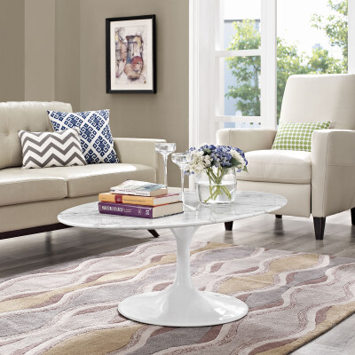 EEI-2022-WHI Lippa 48" Oval-Shaped Artificial Marble Coffee Table