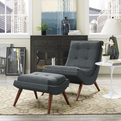 EEI-2143-GRY Ramp Upholstered Fabric Lounge Chair Set Gray