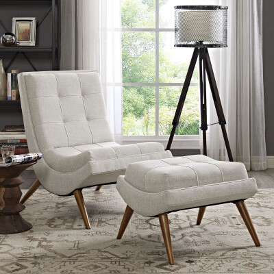 EEI-2143-SAN Ramp Upholstered Fabric Lounge Chair Set Sand