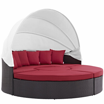 EEI-2173-EXP-RED-SET Convene Canopy Outdoor Patio Daybed Espresso Red