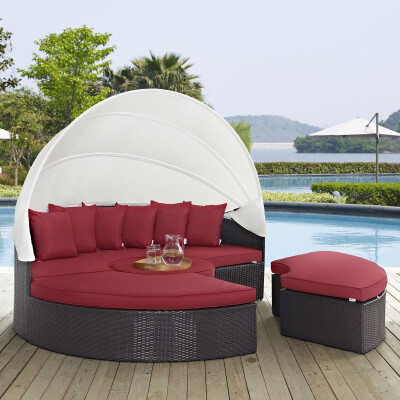 EEI-2173-EXP-RED-SET Convene Canopy Outdoor Patio Daybed Espresso Red