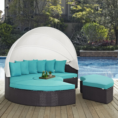 EEI-2173-EXP-TRQ-SET Convene Canopy Outdoor Patio Daybed Espresso Turquoise