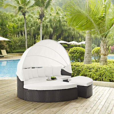 EEI-2173-EXP-WHI-SET Convene Canopy Outdoor Patio Daybed Espresso White